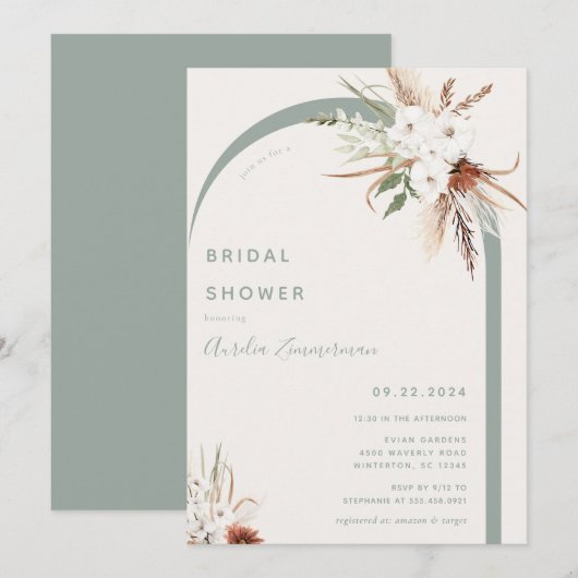 Boho Floral Arch Bridal Dusche Einladung (Vorne/Hinten)