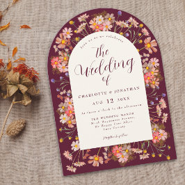 Boho Floral Arch Burgundy Wedding Einladung