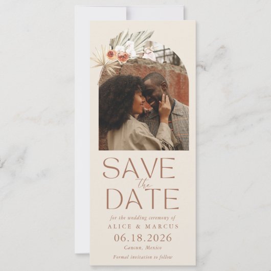 Boho Floral Arch Foto Hochzeit speichern das Datum Save The Date (Vorderseite)