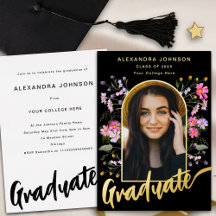 Boho Floral Arch Foto Script Grad Party Gold