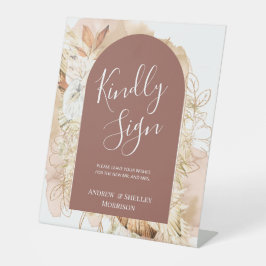 Boho Floral Arch Kindly Sign Wedding Gästebuch Sockelschild