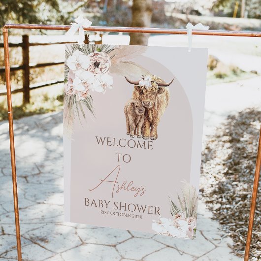 Boho Floral Arch Kuh Calf Baby Dusche Begrüßungsze Fotodruck