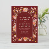 Boho Floral Arch Terracotta Hochzeit im Herbst Einladung (Stehend Vorderseite)