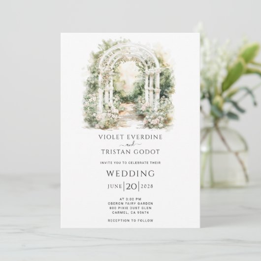 Boho Floral Arch Wedding Einladung (Stehend Vorderseite)