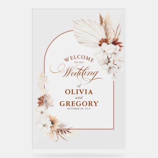 Boho Floral Arch Wedding Willkommen Acrylschild (Vorderseite)