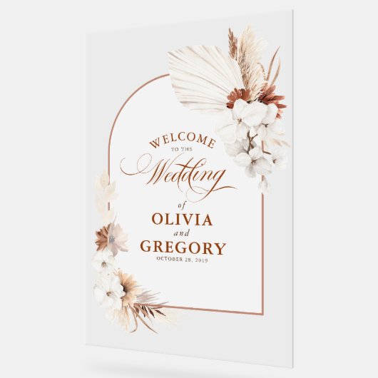 Boho Floral Arch Wedding Willkommen Acrylschild (Winkel)