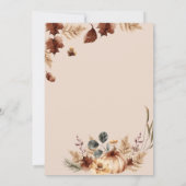 Boho Floral Autumn Pumpkin 1. Geburtstag Einladung (Rückseite)