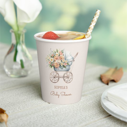 Boho Floral Baby Carriage Baby Shooter Pappbecher (In Situ)