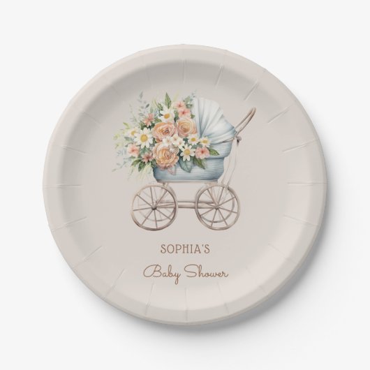 Boho Floral Baby Carriage Baby Shooter Pappteller (Vorderseite)