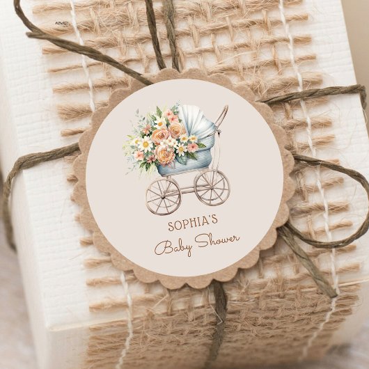 Boho Floral Baby Carriage Baby Shooter Runder Aufkleber