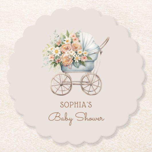 Boho Floral Baby Carriage Baby Shooter Untersetzer (Vorderseite)