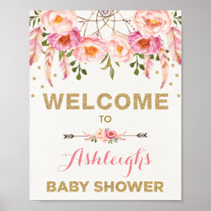 Boho Floral Baby Dusche Blush Dreamcatcher Willkom Poster