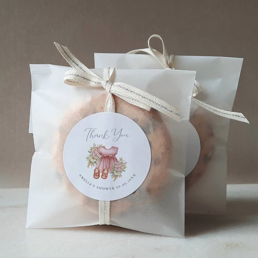 Boho Floral Baby Girl Dusche Danke Classic Rou Runder Aufkleber