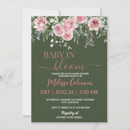 Boho Floral Baby In Bloom Baby Shower  Einladung (Vorderseite)