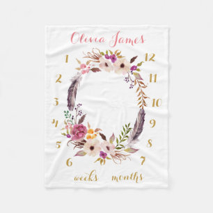 Boho Floral Baby Milestone Monthly Baby Blanket Fleecedecke