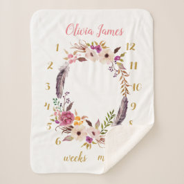 Boho Floral Baby Milestone Monthly Sherpa Blanket Sherpadecke