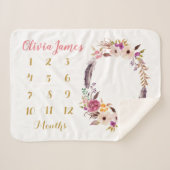 Boho Floral Baby Milestone Monthly Sherpa Blanket Sherpadecke (Vorderseite (Horizontal))