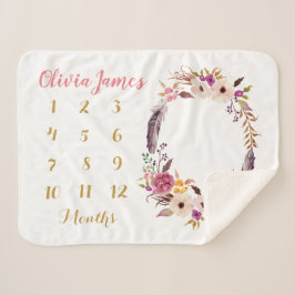 Boho Floral Baby Milestone Monthly Sherpa Blanket Sherpadecke