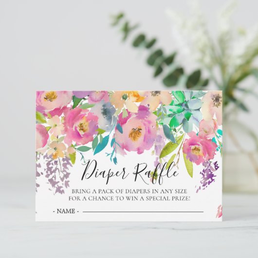 Boho Floral Baby Showdusche Windeln Raffle Ticket Einladung (Stehend Vorderseite)