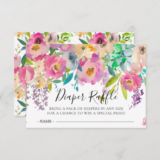Boho Floral Baby Showdusche Windeln Raffle Ticket Einladung (Vorne/Hinten)