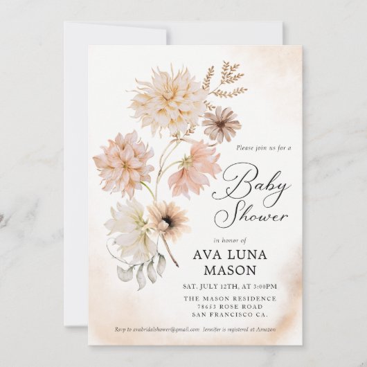 Boho Floral Baby Shower Einladung (Vorderseite)