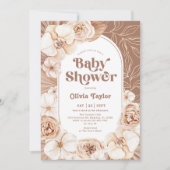 Boho Floral Baby Shower Mocha Einladung (Vorderseite)