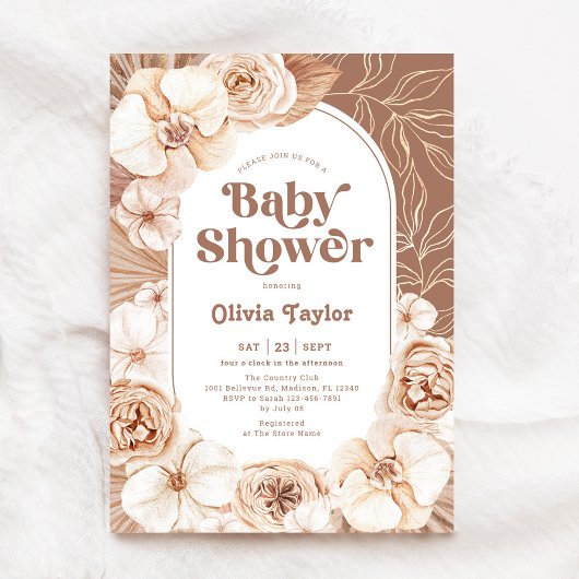 Boho Floral Baby Shower Mocha Einladung