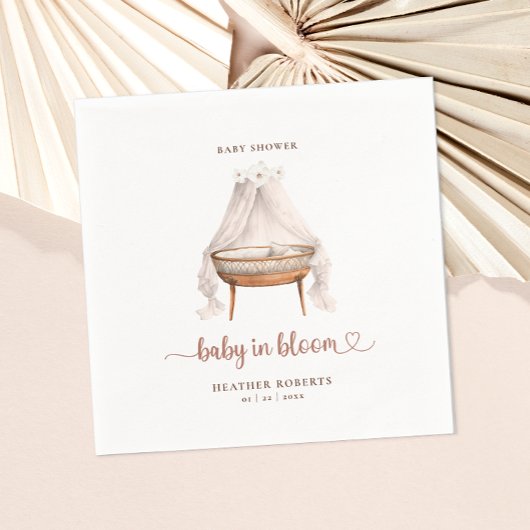 Boho Floral Baby Shower Napkins Neutral-Bassinet Serviette