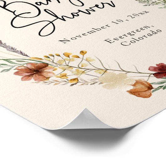 Boho Floral Baby Shower Poster (Ecke)