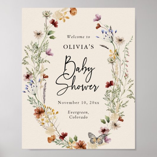 Boho Floral Baby Shower Poster (Vorne)