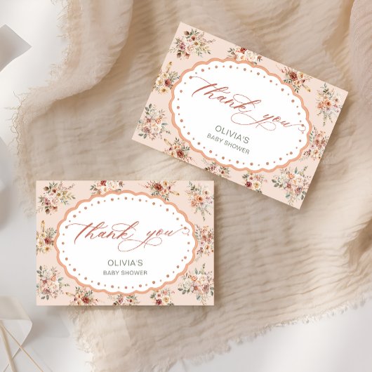 Boho Floral Baby Shower Thank You Card Dankeskarte
