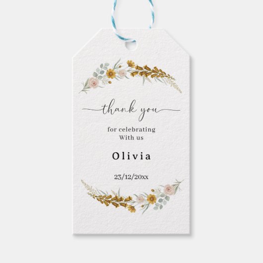  boho floral Baby Shower yellow wildflower Geschenkanhänger (Vorderseite)