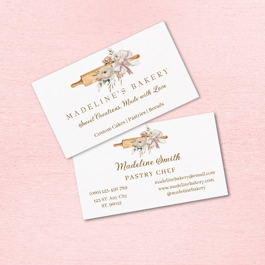 Boho Floral Bakery Rolling Button Visitenkarte
