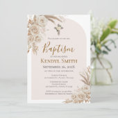 Boho Floral Baptism  Invitation Einladung (Stehend Vorderseite)