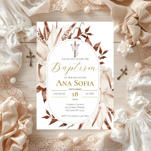 Boho Floral Baptism Invitation Einladung