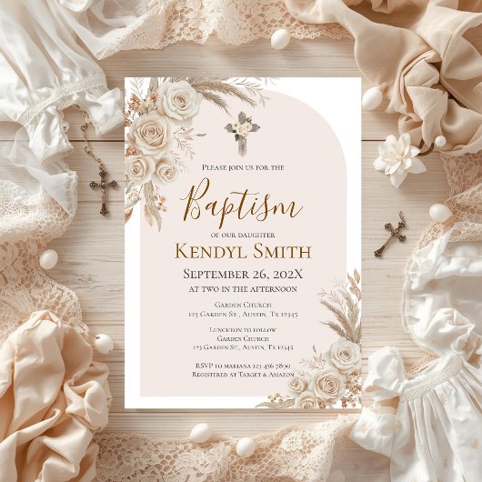 Boho Floral Baptism  Invitation Einladung