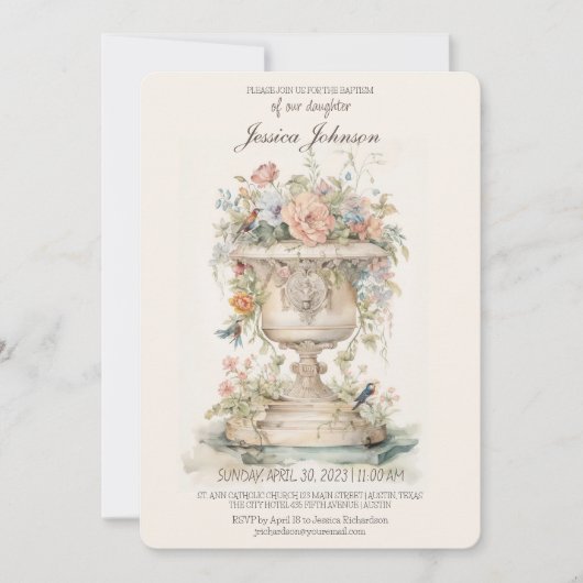 Boho Floral Baptisse Einladung (Vorderseite)