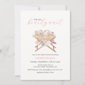 Boho Floral Bear Bassinet Girl Baby Dusche Einladung (Vorderseite)