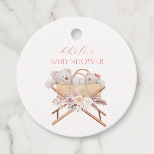 Boho Floral Bear Bassinet Girl Baby Dusche Geschenkanhänger (Vorderseite)