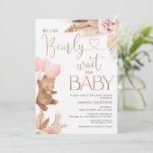 Boho Floral Bearly Wait for Baby Shooter Einladung (Stehend Vorderseite)