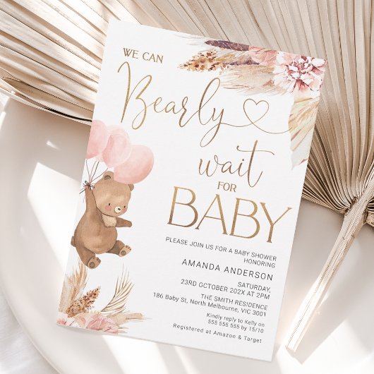 Boho Floral Bearly Wait for Baby Shooter Einladung