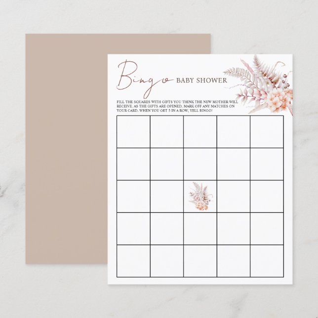 Boho Floral Beige Babydusche Bingo Game (Vorne/Hinten)