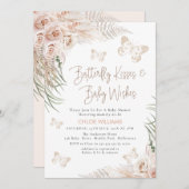 Boho Floral Beige Butterfly Kisses Baby Shower Einladung (Vorne/Hinten)