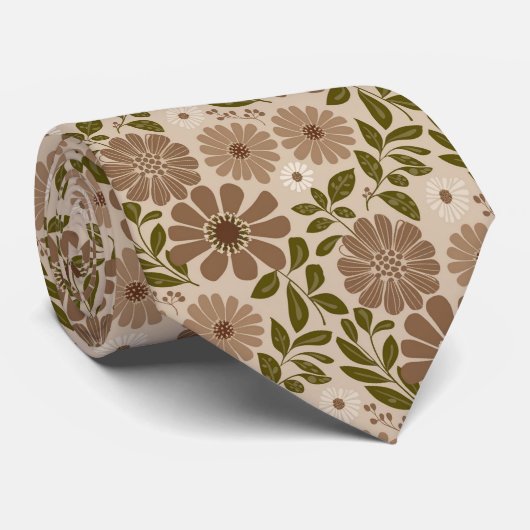 Boho Floral Beige Hintergrund Krawatte (Gerollt)
