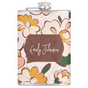 Boho Floral Benutzerdefinierter Name Flachmann