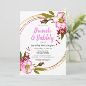 Boho Floral Berry Pink Gold Brautparty Einladung (Stehend Vorderseite)