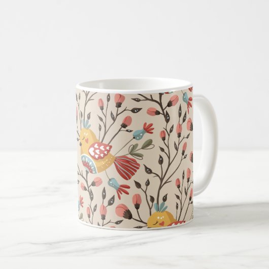 Boho Floral Birds Garden Pattern Kaffeetasse (VorderseiteRechts)
