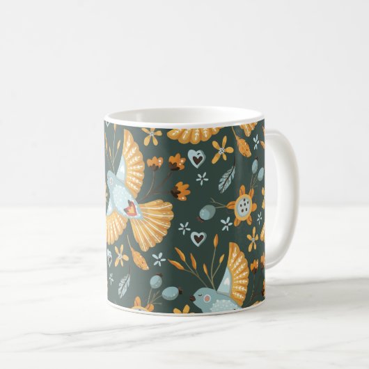 Boho Floral Birds Garden Pattern Kaffeetasse (VorderseiteRechts)