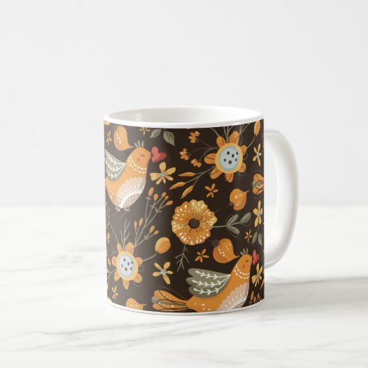 Boho Floral Birds Garden Pattern Kaffeetasse (VorderseiteRechts)