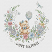 Boho floral birthday bear aufkleber (Vorderseite)